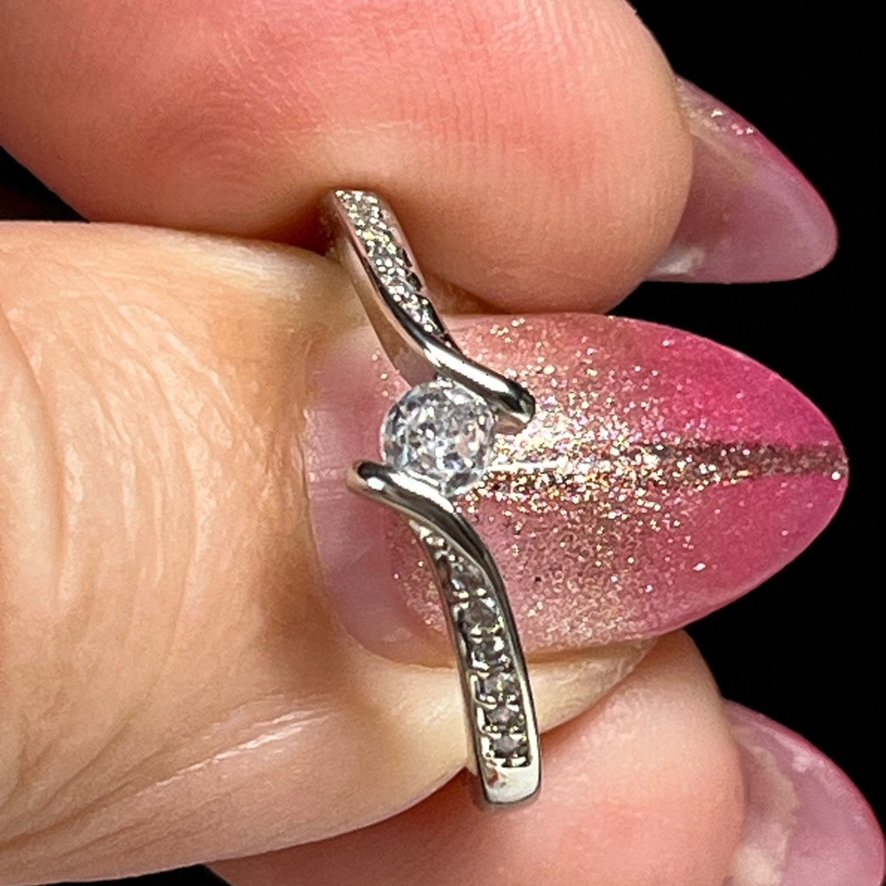 Dainty Silver Women's Ring with Crystal Accent